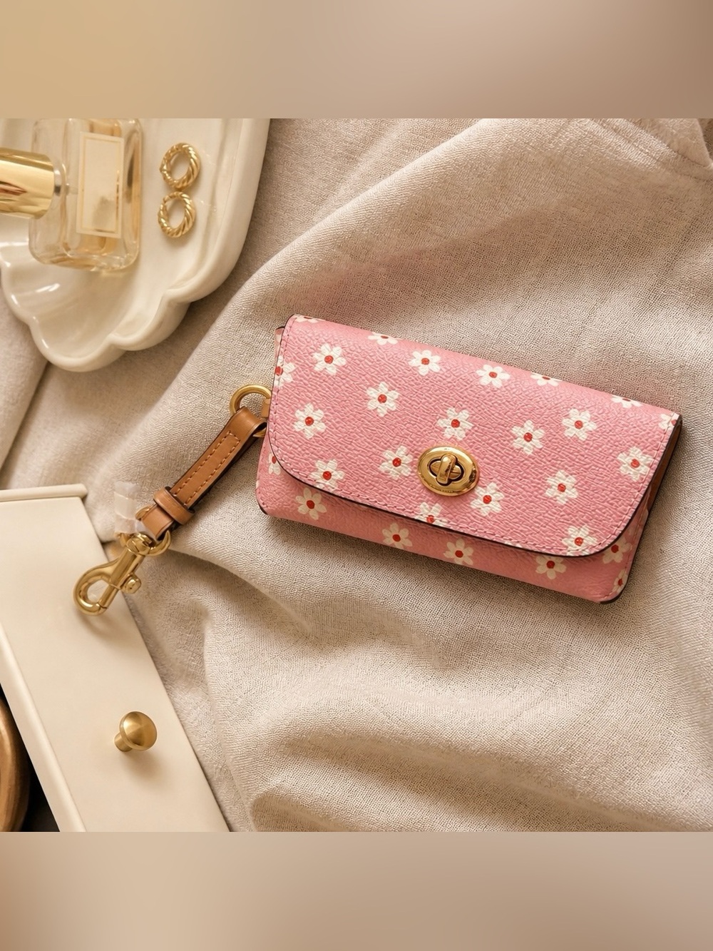 Coach Pink Floral Turnlock eye glass case
